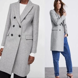 NEW ZARA DOUBLE BREASTED MANTECO PREMIUM QUALITY FABRICS COAT GRAY Sz M